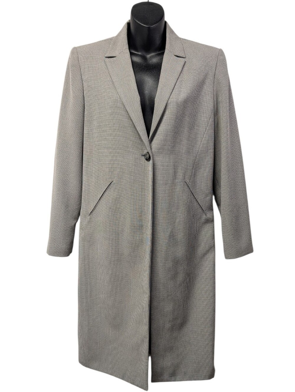 Levine Classics Women's Gray/Black Houndstooth Long Overcoat Size 6 Button Lined